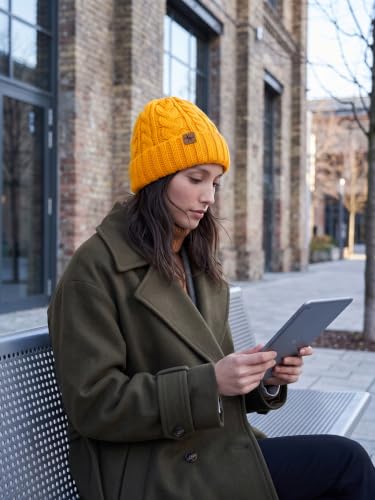 Winter Hats for Women Cable Knit Chunky Skull Cap Fleece Lined Thick Fold Cuff Beanie hat - color: Ginger, style: Wheat Spike