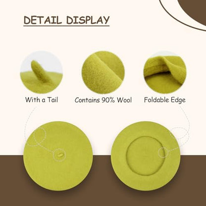 Gllutt Women Wool Beret Hat French Style Solid Color - color: Dark Lettuce Green