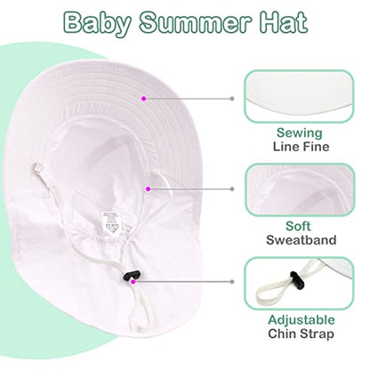 XIAOHAWANG Girls Sun Hat Baby Beach Hats Boys UPF 50+ Kids Summer Protection Cap Toddler Breathable Caps Wide Brim Neck Flap - color: White, size: 6-12 Months