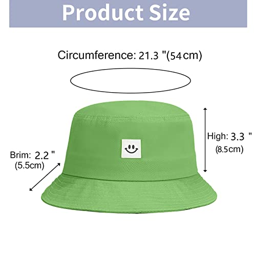 Kids Sun Hat Smile Face Bucket Hat for Girls Boys Summer Sun Protection Cotton Unisex Beach Cap - color: Green