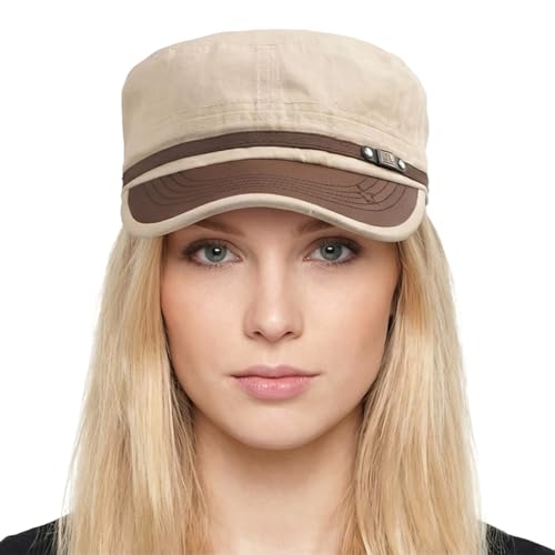 Army Cadet Cap for Men Women Military Flat Top Cap Baseball Caps - color: Star Khaki