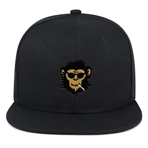 Smoking Monkey Hip-Hop Snapback Hat Embroidered Baseball Cap Wild Animal Funny - color: 04. Black