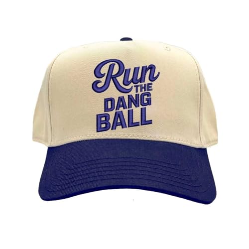 Run The Dang Ball Two Tone Baseball Hat Adjustable Baseball Cap for Streetwear, Tailgates, Rodeos & Festival Fashion - color: Natural Navy Blue