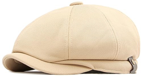 Men's 8 Panel Newsboy Cap Vintage Peaked Cap Adjustable Flat Cap Irish Cabbie Ivy Driving Hunting Hat - color: Khaki