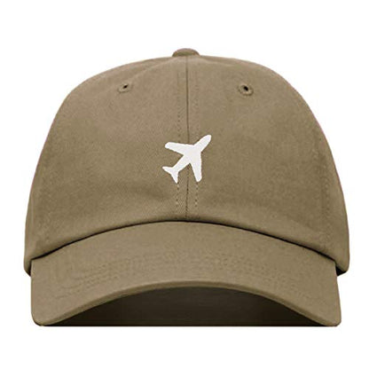 Airplane Baseball Hat, Embroidered Dad Cap, Unstructured Soft Cotton, Adjustable Strap Back (Multiple Colors) - color: Khaki