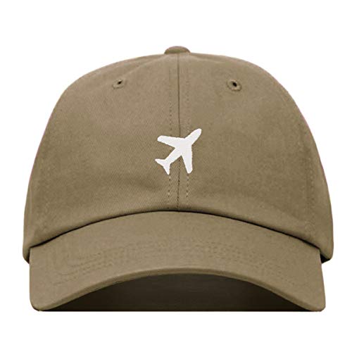 Airplane Baseball Hat, Embroidered Dad Cap, Unstructured Soft Cotton, Adjustable Strap Back (Multiple Colors) - color: Khaki