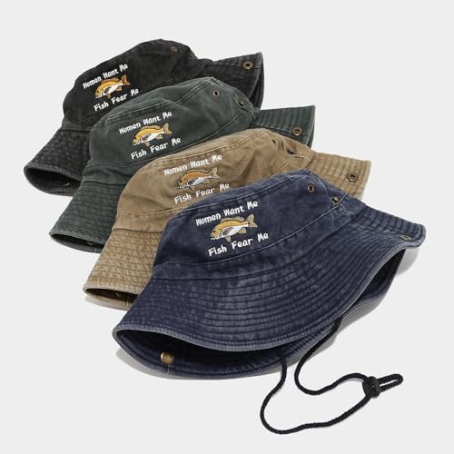 Sun Bucket Hat for Men Women Fishing Beach Safari Trendy Cotton Cowboy Cap for Golf Hiking Hunting Outdoor Boonie - color: Fish Army Green