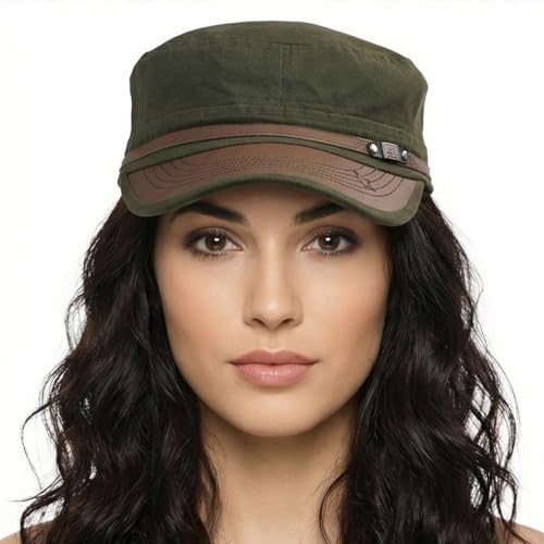 Army Cadet Cap for Men Women Military Flat Top Cap Baseball Caps - color: Star Army Green