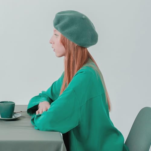 Gllutt Women Wool Beret Hat French Style Solid Color - color: Blue Green