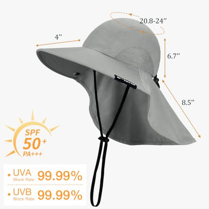 Solaris Small‑Head‑Fit Sun Hat with Neck Flap for Men & Women - color: #1 Gray, size: One Size