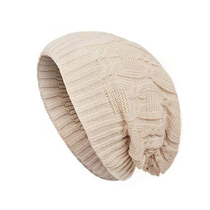 Surblue Unisex Trendy Beanie Warm Oversized Chunky Cable Knit Slouchy Woolen Hat - color: C-beige