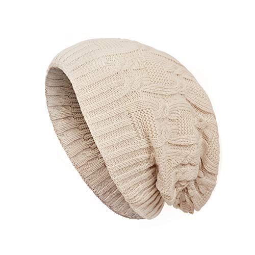 Surblue Unisex Trendy Beanie Warm Oversized Chunky Cable Knit Slouchy Woolen Hat - color: C-beige
