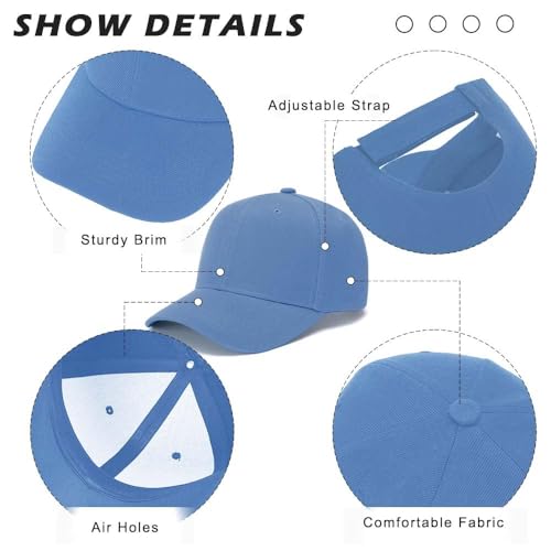 ZH Plain Adjustable Baseball Cap - Lot of 12 Unisex Blank Design Caps - color: Light Blue