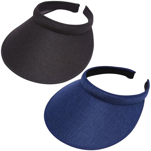 2 Pack Wide Brim Sun Visor Hats Women Men Large Clip-on Visors Hat UV Protection Outdoors Sports Golf Beach Cap - color: Black-navy