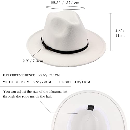 DRESHOW Women Classic Felt Fedora Wide Brim Floppy with Belt Buckle Panama Hat - color: 1 Pc Felt Fedora: White