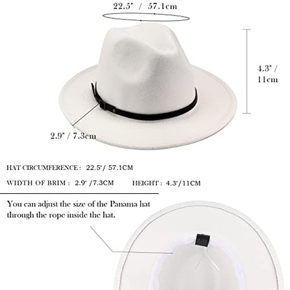 DRESHOW Women Classic Felt Fedora Wide Brim Floppy with Belt Buckle Panama Hat - color: 1 Pc Felt Fedora: White
