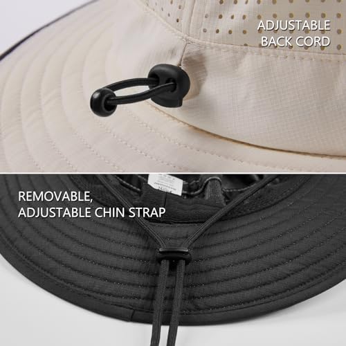 BASSDASH UPF 50+ Water-Resistant Fishing Bucket Hat with Laser Perforated Mesh Adjustable for Men Women Outdoor Hiking - color: Beige