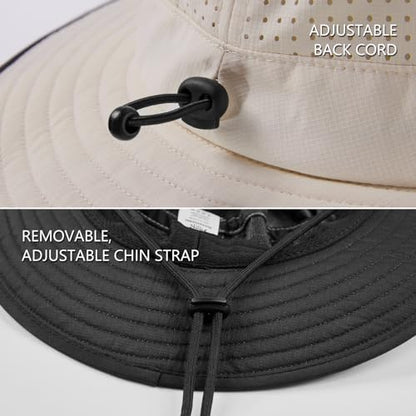 BASSDASH UPF 50+ Water-Resistant Fishing Bucket Hat with Laser Perforated Mesh Adjustable for Men Women Outdoor Hiking - color: Beige