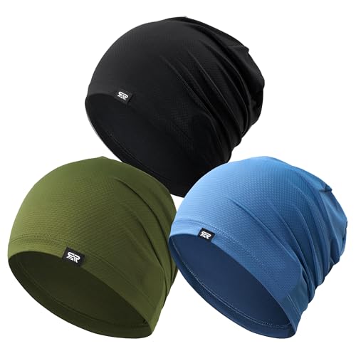 QINGLONGLIN Cooling Skull Cap Sweat Wicking Breathable for Men Women 3 Pack - color: Black + Blue + Army Green