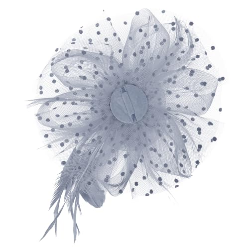 Century Star 2026 Kentucky Hat Derby Fascinator for Women Tea Party Flower Mesh Ribbons Feathers Headband Hair Clips - color: Grey