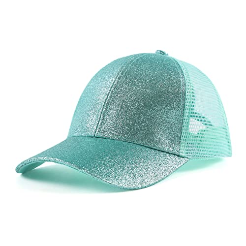 Zsedrut Girls Glitter Baseball Cap Kids Adjustable Ponytail Hat Toddler Summer Mesh Trucker Hats - color: Green