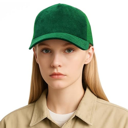 TopTie Suede Mesh Baseball Cap, Breathable Snapback Trucker Cap, 5-Panel Unisex Adjustable Sports Hat for Outdoor - color: Green