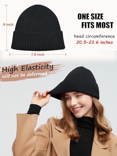Wool Beanie for Men Women, Seamless Knit Cuffed Warm Winter Hats - color: 1pcs-black
