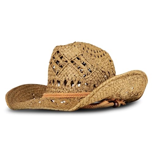 Lucky Brand Women's Straw Cowboy Hat | Rope Design | Western | Style | Fashion | Sun Protection | Breathable - color: Woven Straw - Tan