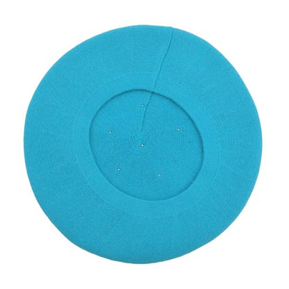 ZLYC Women French Beret Hat Reversible Knit Thickened Warm Artist Cap - color: Plain Blue