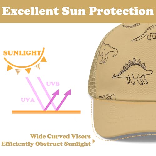 Sarfel Baby Baseball Cap Toddler Baseball Hat with Mesh Infant Ball Cap Toddler Trucker Hat Baby Snapback Hat Kids Cap UPF50+ - color: Dinosaurs Khaki With Mesh, size: 0-12 Months