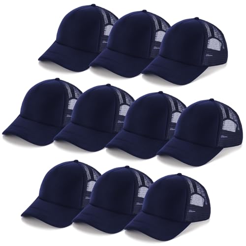 Ultrafun 10 Pack Trucker Hat Mesh Sublimation Blank Hats Adjustable Baseball Caps Hats for Men Women - color: Navy