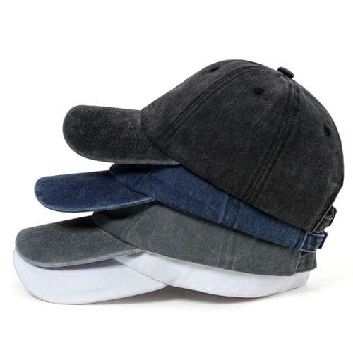 4 Packs Vintage Washed Distressed Baseball Cap Golf Dad Hat for Men Women - color: Black + Navy Blue + Gray + White