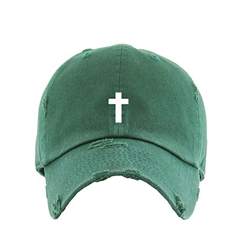 Cross Vintage Baseball Cap Embroidered Cotton Adjustable Distressed Dad Hat - color: Hunter Green