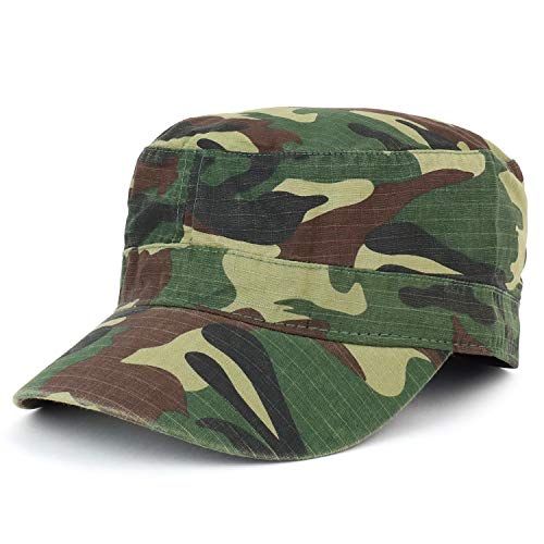 Armycrew Lightweight Cotton Ripstop Fitted Army Style Flat Top Cap - color: Camo, size: Large-X-Large