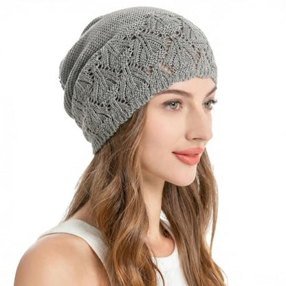 ZLYC Crochet Slouchy Beanie for Women Soft Lightweight Skull Cap - color: Solid Light Gray