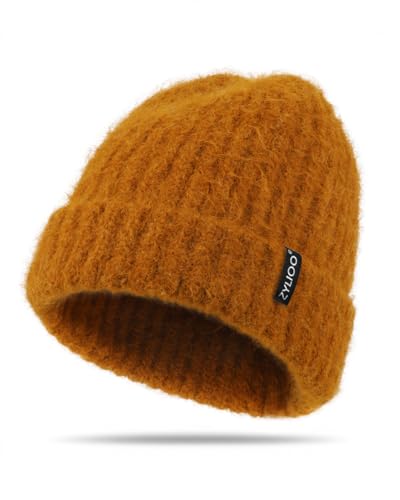XXL Chunky Beanie for Big Heads Men Women,Loose Thick Knit Winter Hat - color: Brown