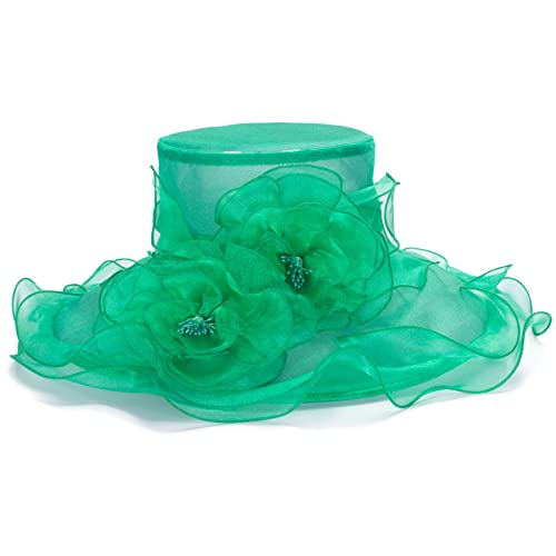 Lawliet Womens Dressy Wide Brim Church Wedding Occasion Sun Hat A613 - color: Green