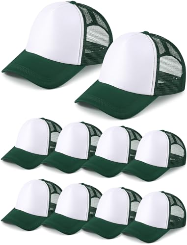 Tarpop 10 Pcs Sublimation Blank Trucker Hats Bulk - color: Dark Green and White