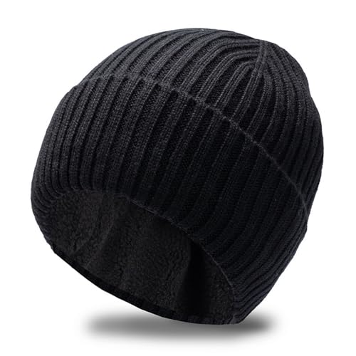 Oversize Wool Kitted Beanie Big Head Men Women Sports Cuffed Cap Dad Winter Warm Fleece Linned Skullies - color: Black