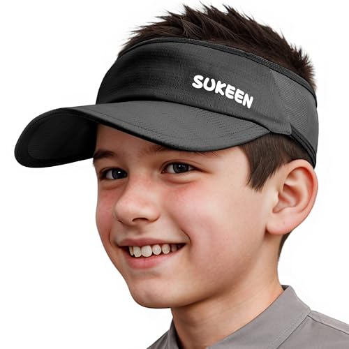 Sukeen Kids Sun Visor Hats for Girls Boys,Lightweight Sports Hat UPF50+ Sun Hat Cooling Headwear Visor for Running Outdoors - color: Black