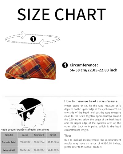 Classic Ivy Flat Plaid Newsboy Cap Adjustable Cotton Gatsby Cabbie Hat for Women Men - color: Brown
