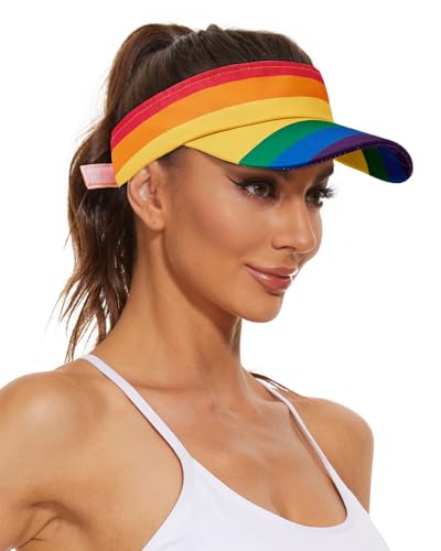 Century Star Visors for Women Mens Sun Visor Hats Sports Outdoor Tennis Running Adjustable Beach Cap Sun Protection - color: Z Rainbow