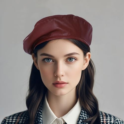 choyaxo Women PU Leather French Beret - color: Red