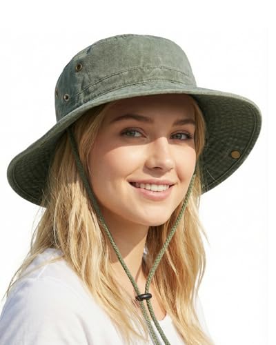 Zylioo XXL Boonie Hat for Big Heads, Wide Brim Sun Hat with Chin Strap - color: Army Green, size: X-Large-XX-Large