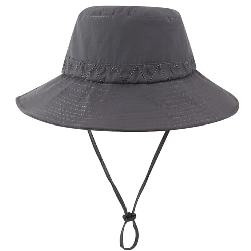 Moon Kitty Men's Sun Hat UPF 50+ Wide Brim Bucket HatAdjustable Nylon Fishing Hiking Boonie Hat for Large Heads - color: Grey