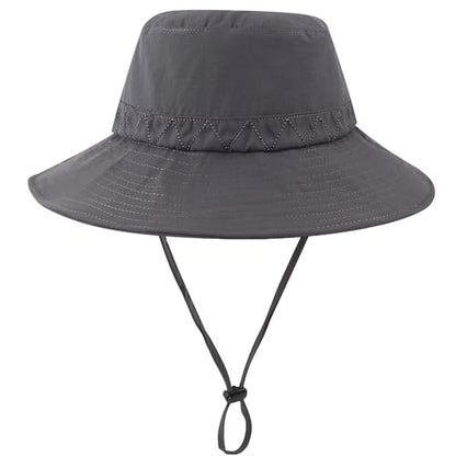 Moon Kitty Men's Sun Hat UPF 50+ Wide Brim Bucket HatAdjustable Nylon Fishing Hiking Boonie Hat for Large Heads - color: Grey