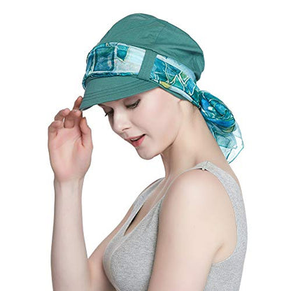 Alnorm Breathable Cotton Hat and Scarf Set Chemo Headwear for Women - color: Green Diamonds