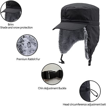 Winter Trapper Hunting Hat,Tweed Ear Flaps Cap,Berber Fleece Lined - color: Black