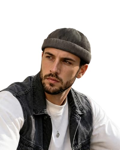 Clakllie Cotton Docker Hat Brimless Hats for Men Retro Sailor Skullcap - color: Fma2503-taupe