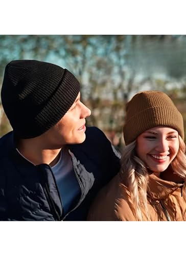 Winter Hats & Black Beanies for Men Women， No-Logo and Fleece-Lined - color: Khaki